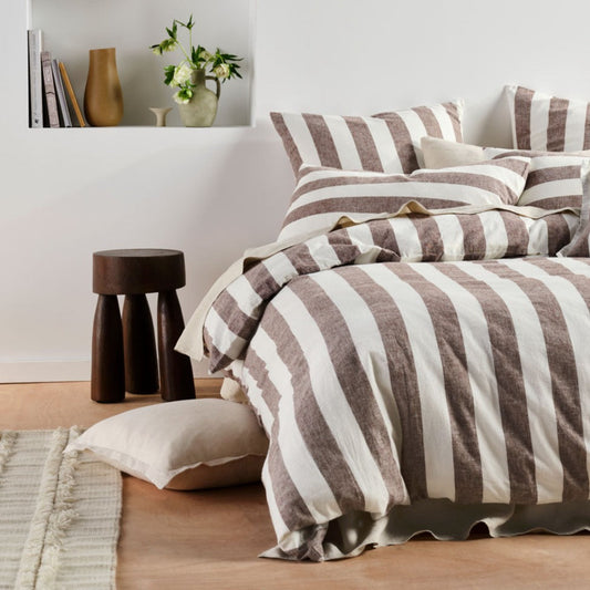 Vintage Stripe Tiramisu Quilt Cover Set by Linen House