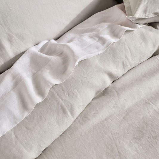 Nimes Linen QUILT COVER SET Pale Grey by Linen House