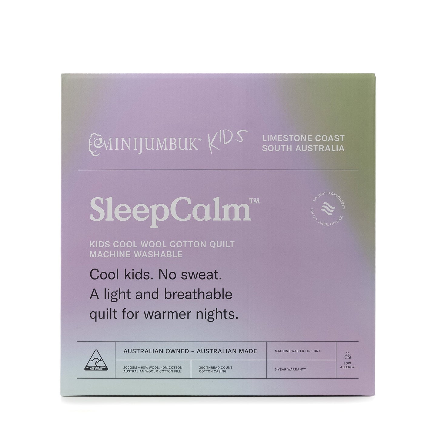 MiniJumbuk Kids Sleep Calm Australian Made Cool Wool Quilt