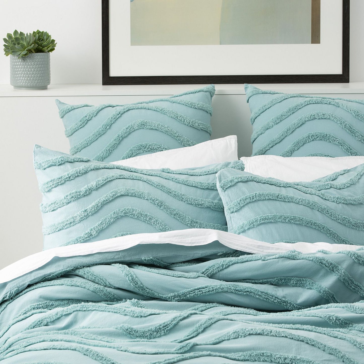 Aqua Wave Cotton Quilt Cover Set by Cloud Linen