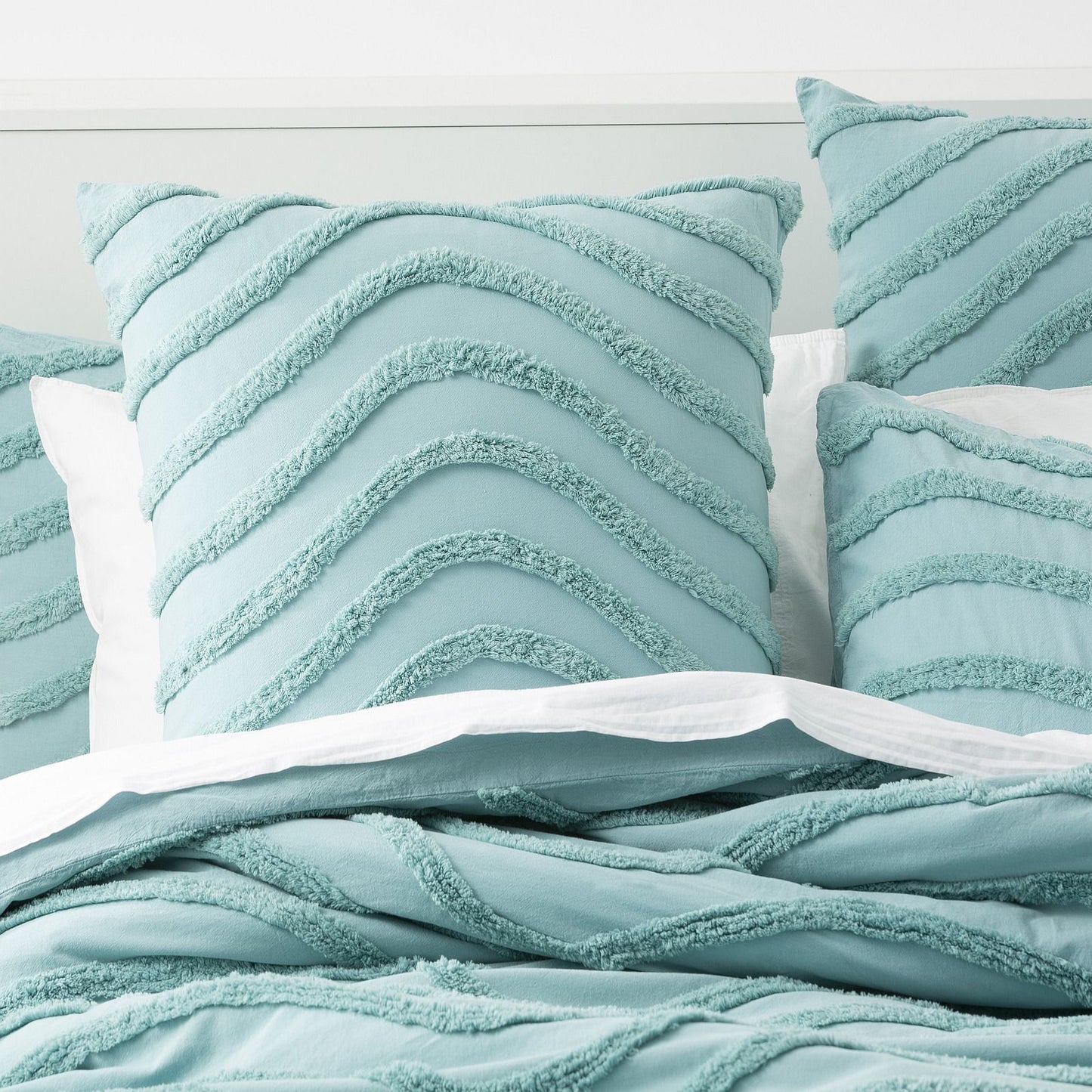 Aqua Wave Cotton Quilt Cover Set by Cloud Linen