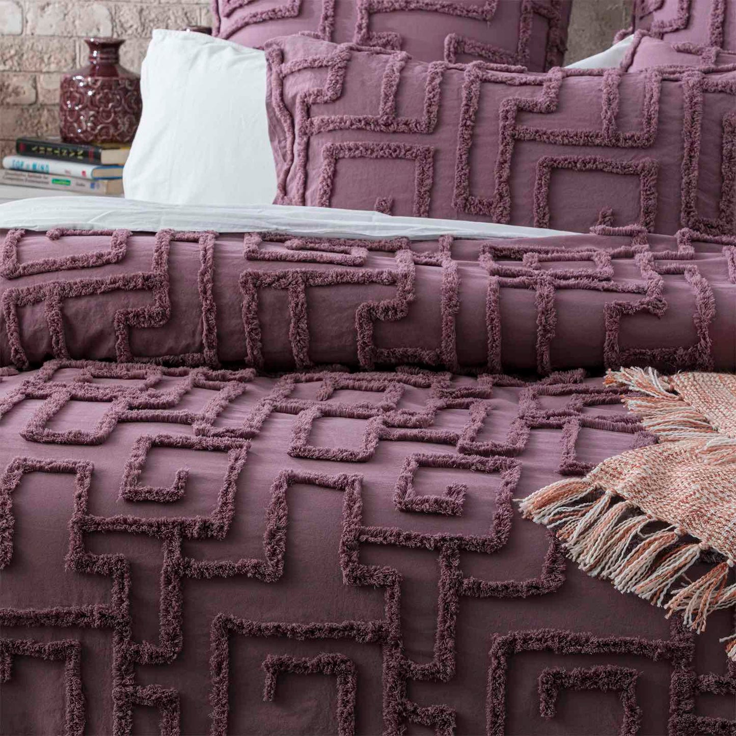 Riley Vintage Washed Cotton Chenille Tufted Quilt Cover Set Grape by Renee Taylor