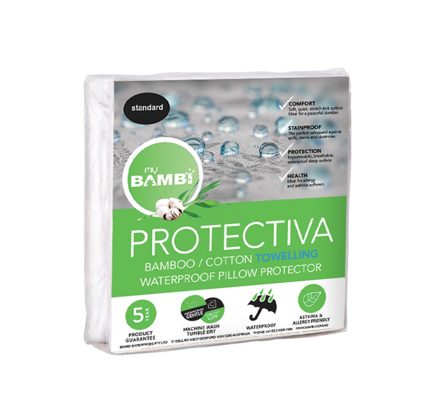Protectiva Cotton/Bamboo Waterproof Pillow Protector – Towelling by Bambi