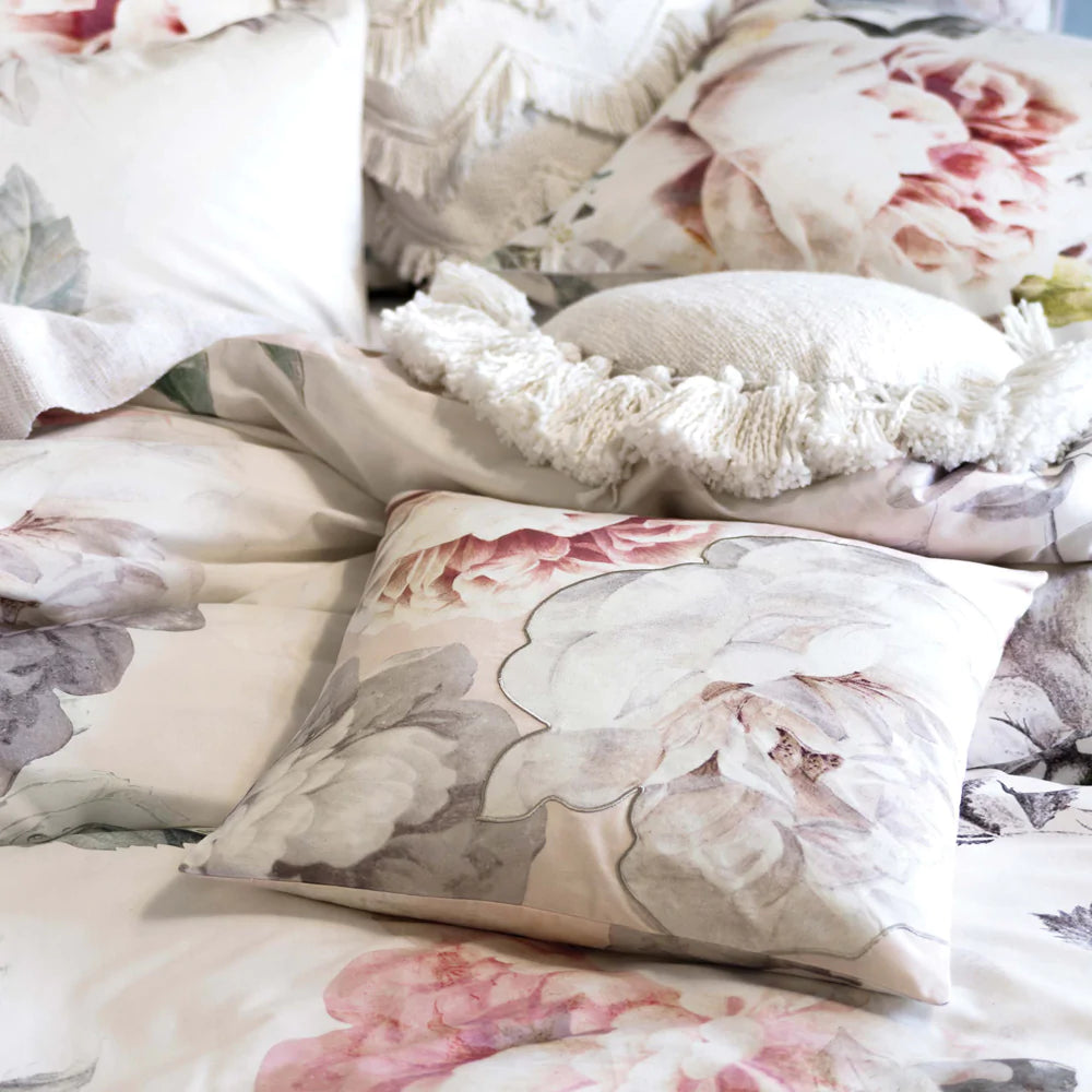 Sansa Ivory Floral Square filled Cushion 50 x 50cm by Linen House