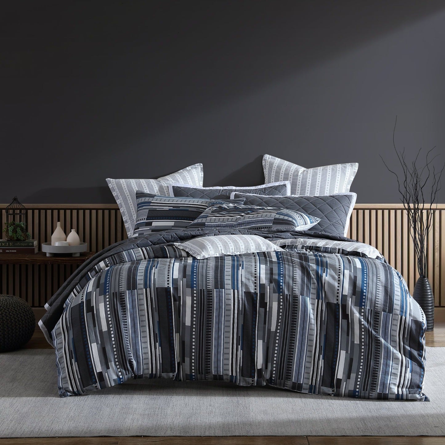 Urban Stripe Charcoal Quilt Cover Set by Logan and Mason