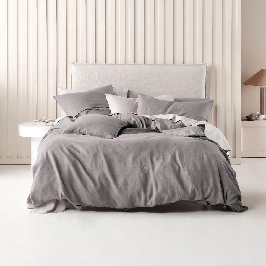 Nimes Ash Linen Quilt Cover Set by Linen House
