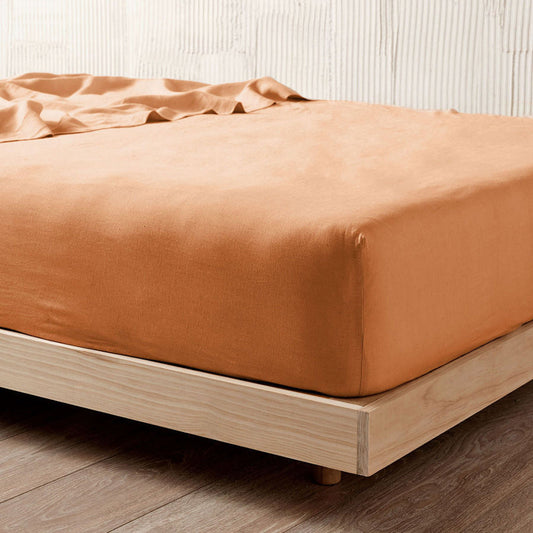 Linen House Nimes Pure Linen FITTED SHEET Terracotta