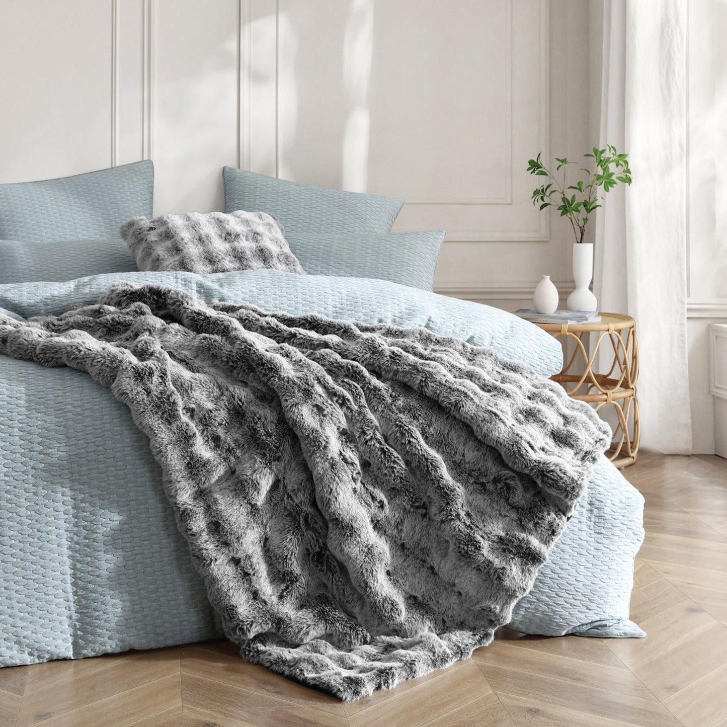 Grey Rabbit Fur Throw by Logan and Mason Platinum