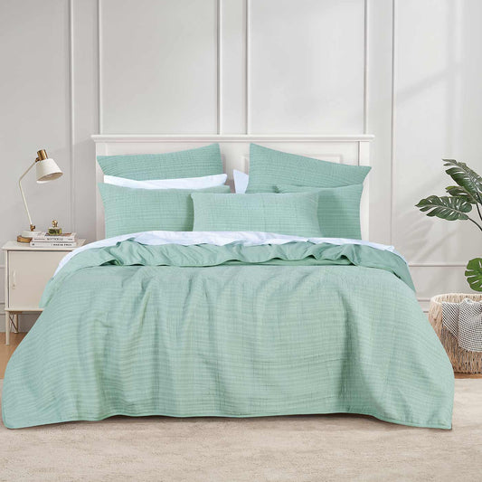 Cressida Sage Cotton Coverlet Set By Bianca