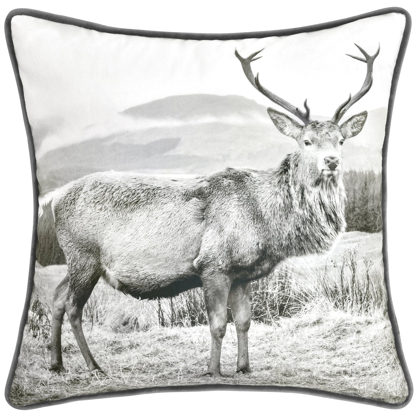 Alpine Stag Square Sepia Velvet Cushion by Bianca