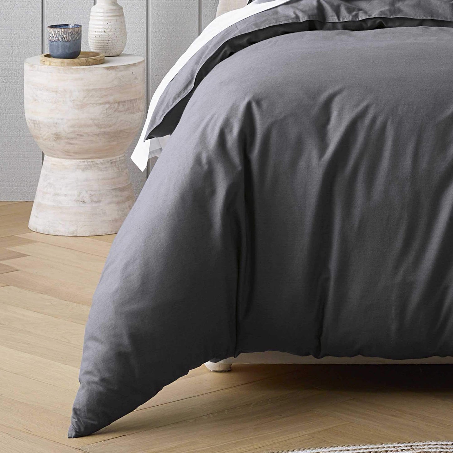Riviera Organic Washed Cotton Quilt Cover Set Range Charcoal by Bianca