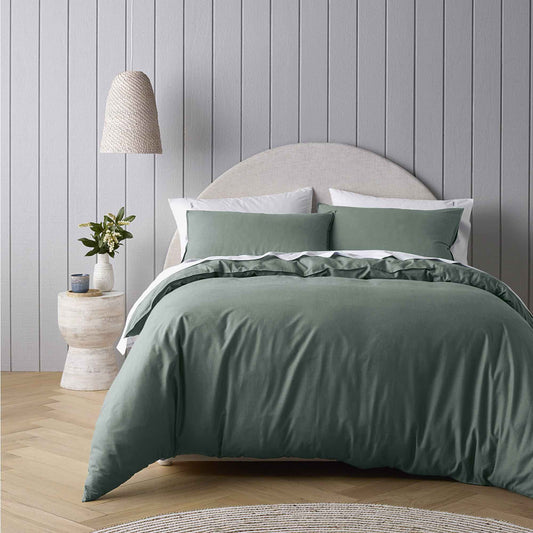 Riviera Organic Washed Cotton Quilt Cover Set Range Green by Bianca