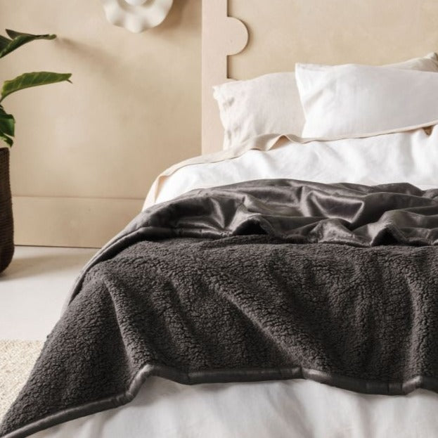 Sena Charcoal Blanket by Linen House