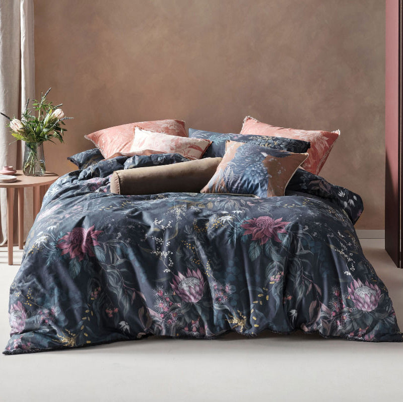 Acacia Garden Navy Quilt Cover Set by Linen House