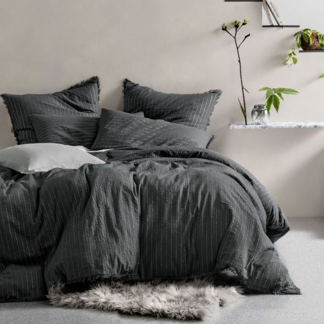 Lunar Charcoal Quilt Cover Set by Linen House