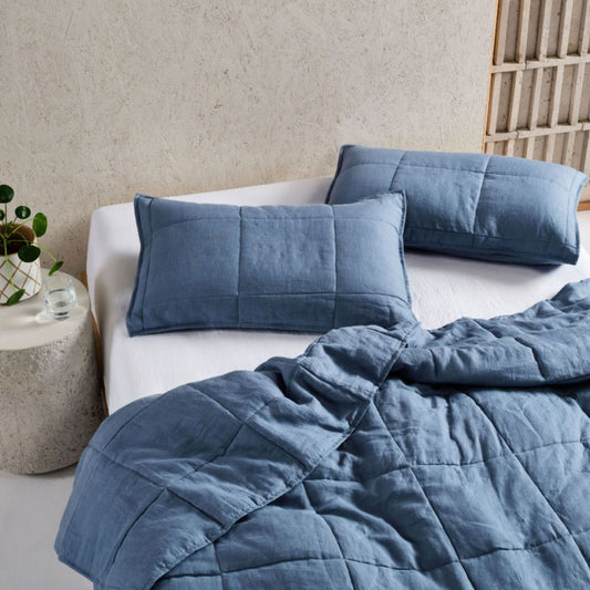Nimes Nightfall Blue Linen Coverlet by Linen House