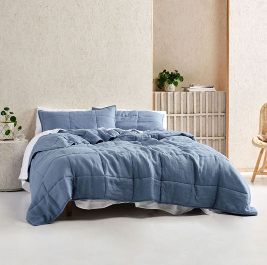 Nimes Nightfall Blue Linen Coverlet by Linen House