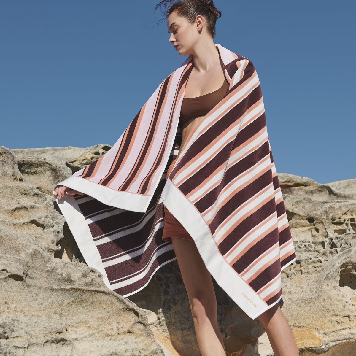 Aquatico Aubergine Beach Towel by Sheridan