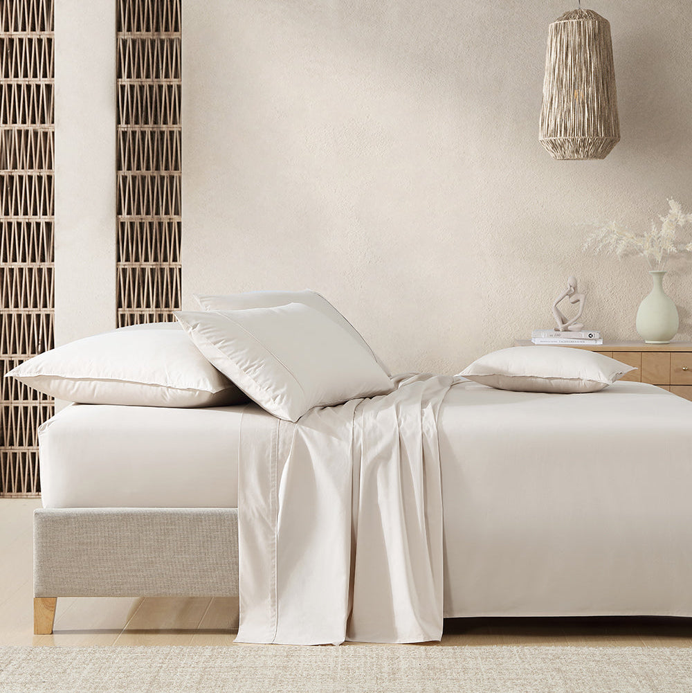 300TC Cotton Percale Stone Sheet Set by Private Collection