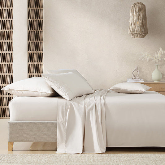 300TC Cotton Percale Stone Sheet Set by Private Collection