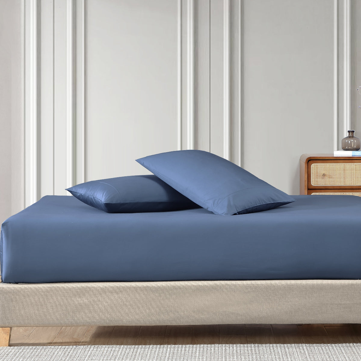 500TC Cotton Sateen Indigo Fitted Sheet by Private Collection