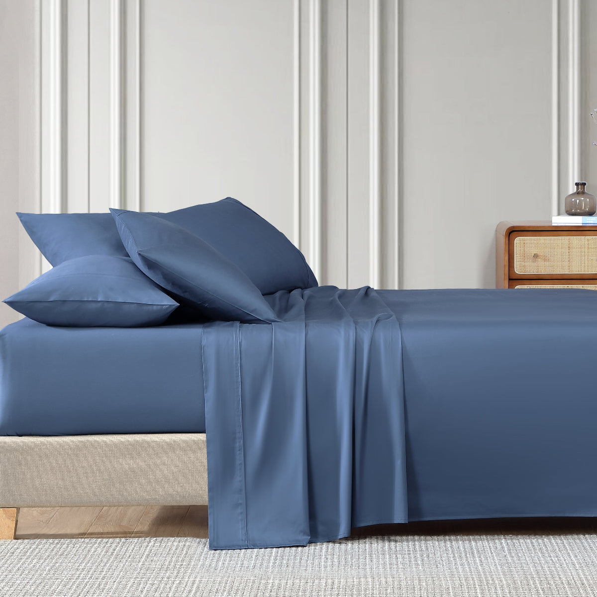 500TC Cotton Sateen Indigo Fitted Sheet by Private Collection