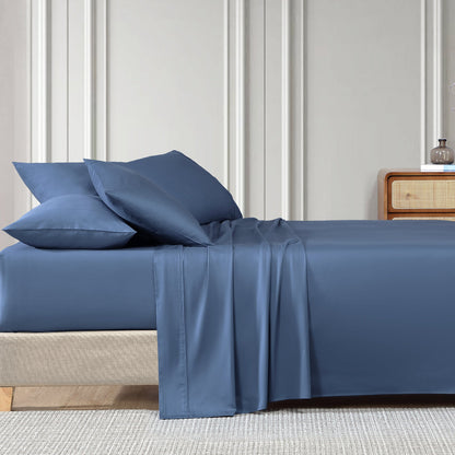 500TC Cotton Sateen Indigo Fitted Sheet by Private Collection