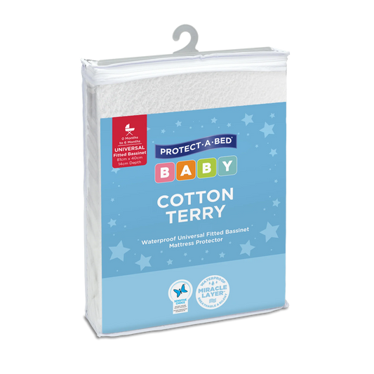 Cotton Terry Fitted Waterproof Bassinet Mattress Protector by Protect-A-Bed