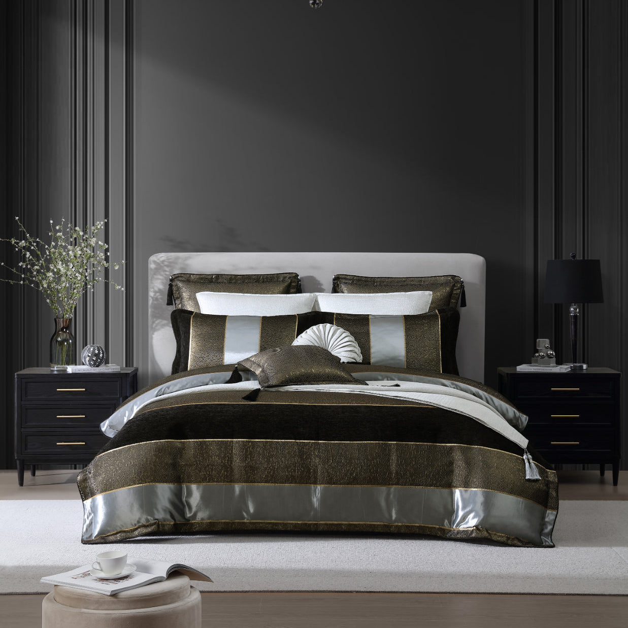 Sovereign Stripe Bronze Quilt Cover Set by Davinci