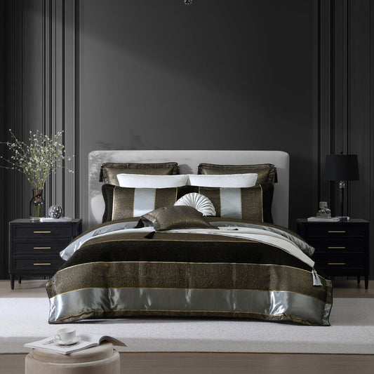 Sovereign Stripe Bronze Quilt Cover Set by Davinci