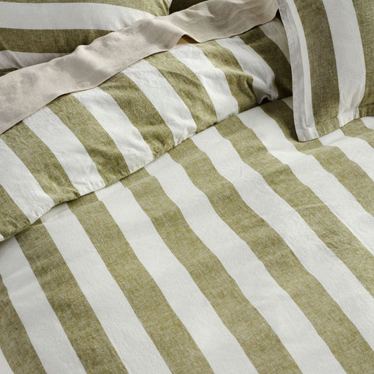 Vintage Stripe Pesto Quilt Cover Set by Linen House