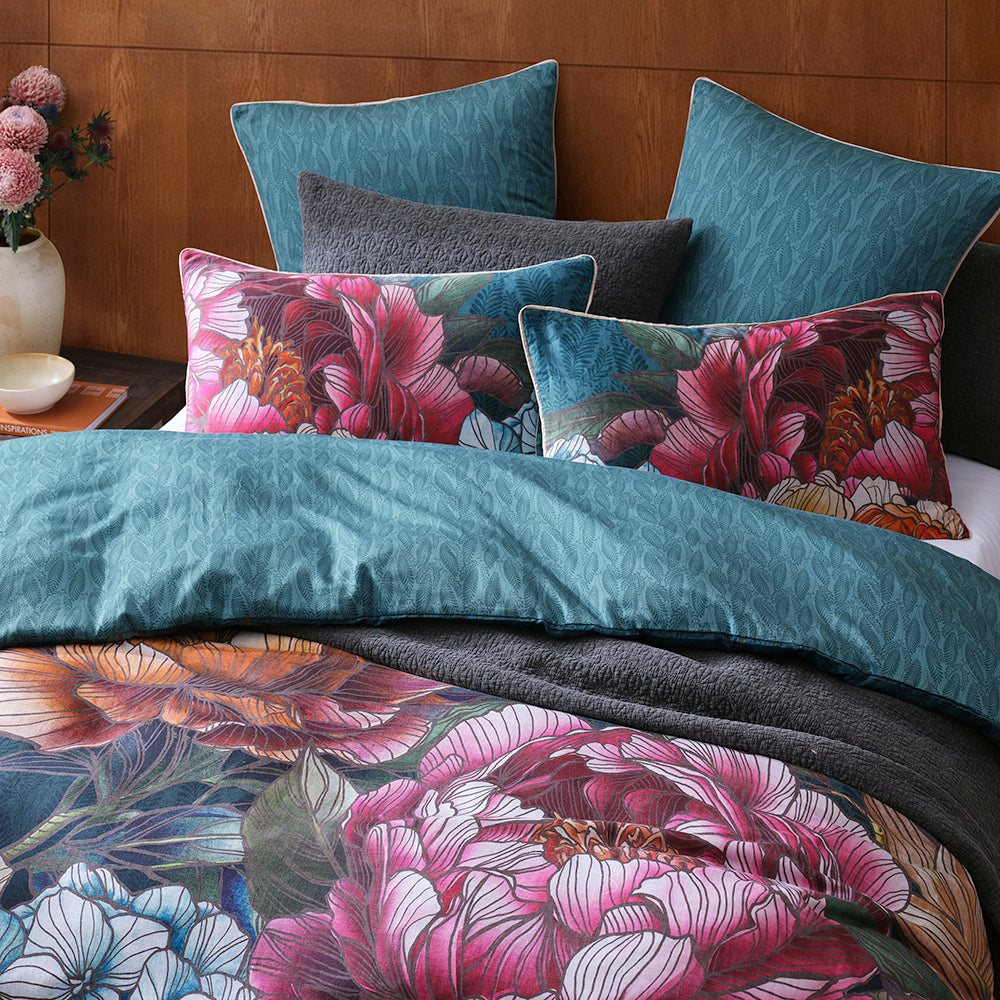Bloomscape Teal Quilt Cover Set by Logan and Mason
