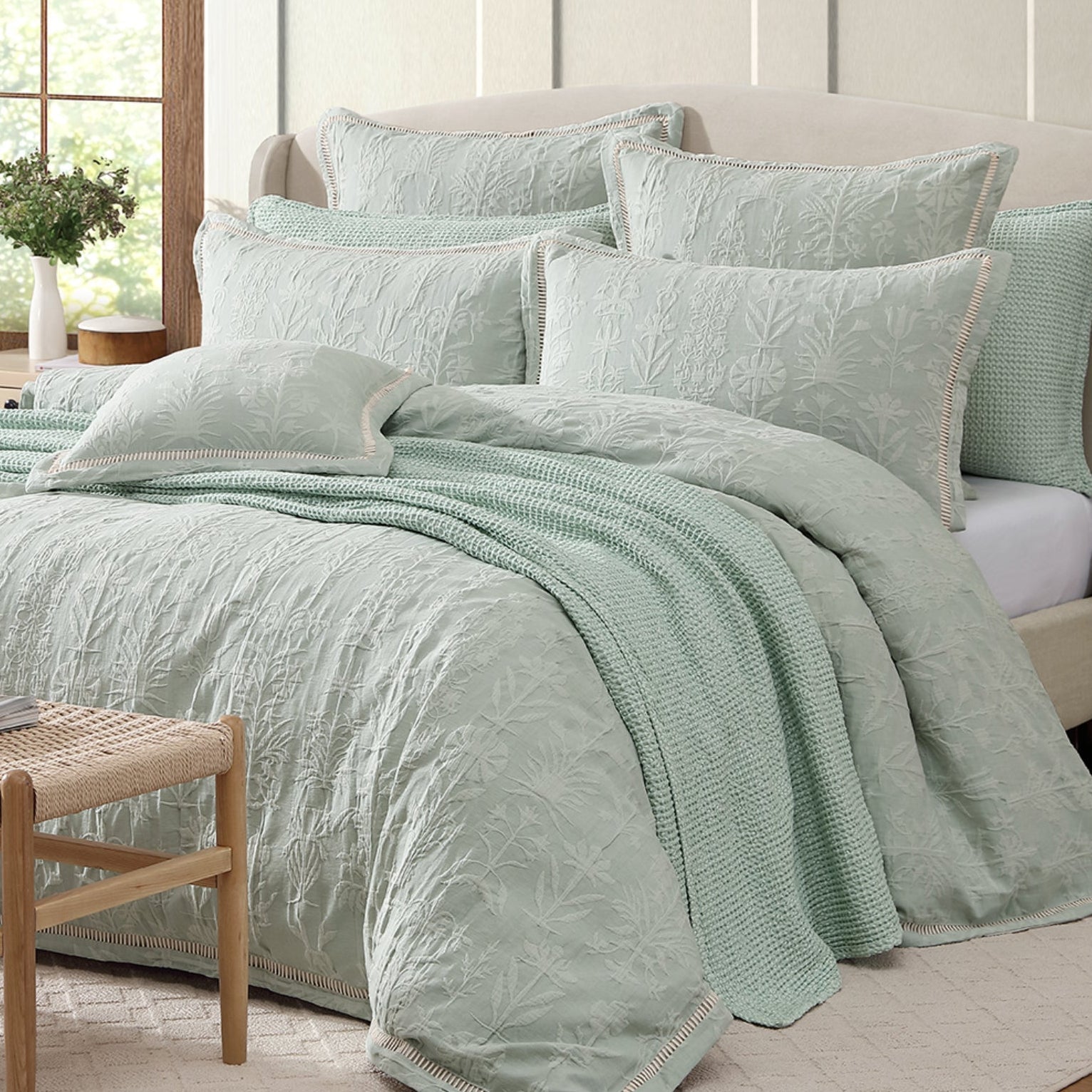 Florence Sage Quilt Cover Set by Private Collection
