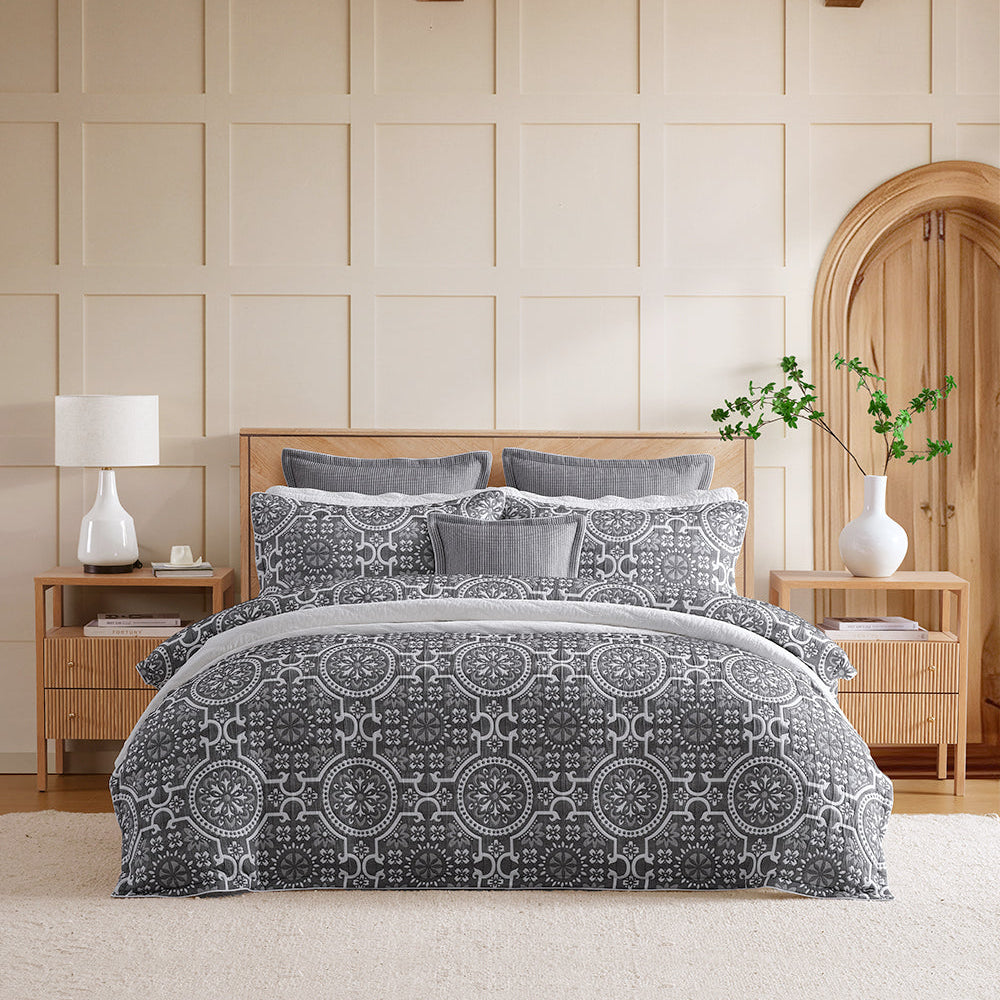 Mayfair Charcoal Quilt Cover Set by Private Collection