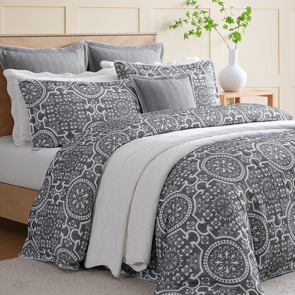 Mayfair Charcoal Quilt Cover Set by Private Collection