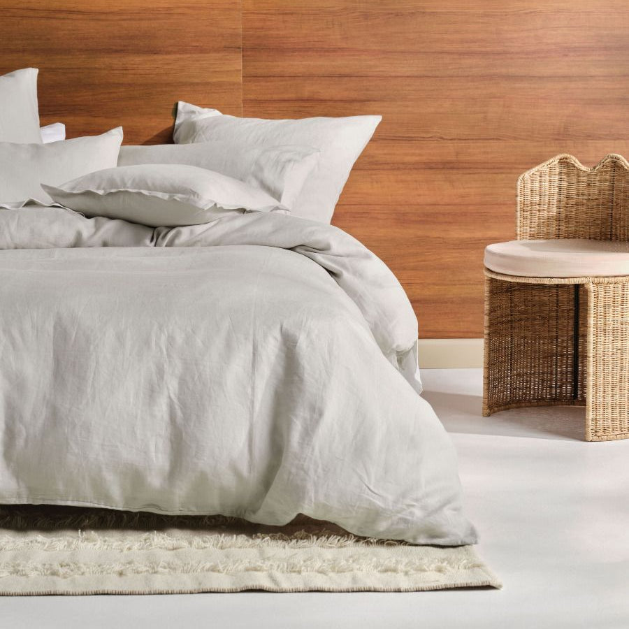 Nimes Linen QUILT COVER SET Pale Grey by Linen House