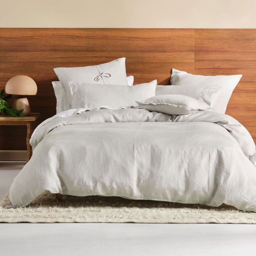 Nimes Linen QUILT COVER SET Pale Grey by Linen House
