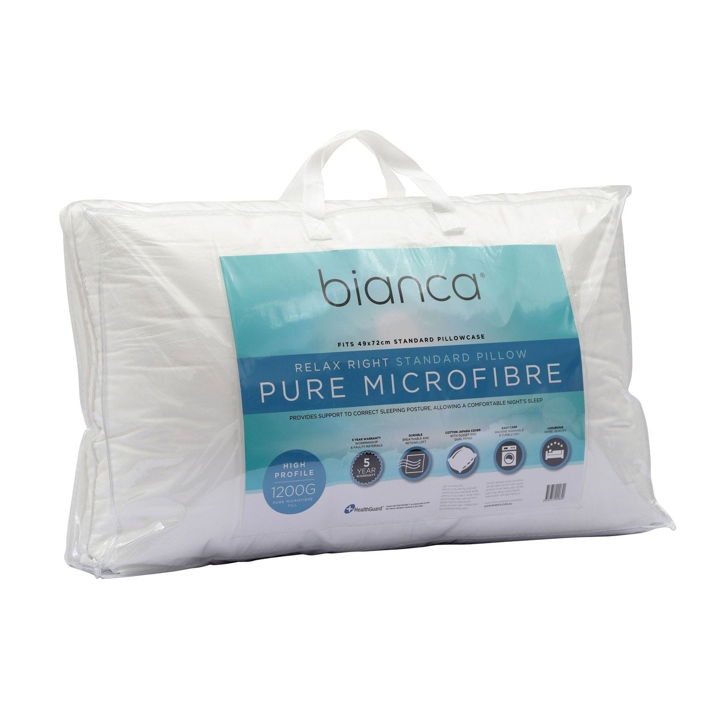 Relax Right Pure Microfibre Pillow High Profile 1200g by Bianca