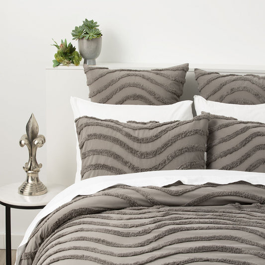 Grey Wave Cotton Quilt Cover Set by Cloud Linen