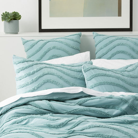 Aqua Wave Cotton Quilt Cover Set by Cloud Linen