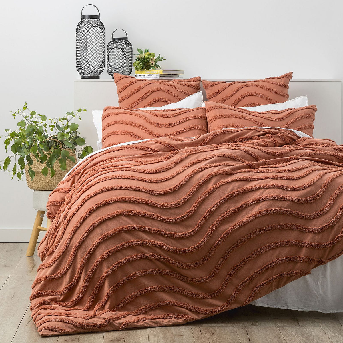 Rust Quilts Rust Wave Cotton Quilt Cover Set by Cloud Linen | Quilt Cover World