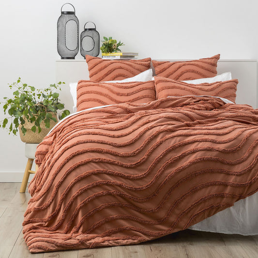 Rust Wave Cotton Quilt Cover Set by Cloud Linen