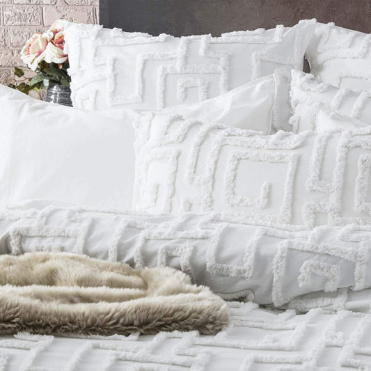 Riley Vintage Washed Cotton Chenille Tufted Quilt Cover Set White by Renee Taylor