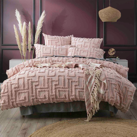 Riley Vintage Washed Cotton Chenille Tufted Quilt Cover Set Blush by Renee Taylor