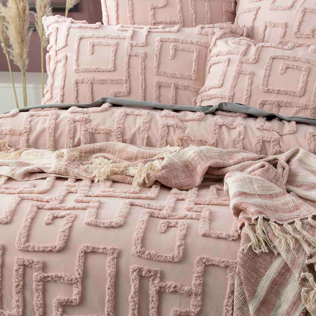 Riley Vintage Washed Cotton Chenille Tufted Quilt Cover Set Blush by R
