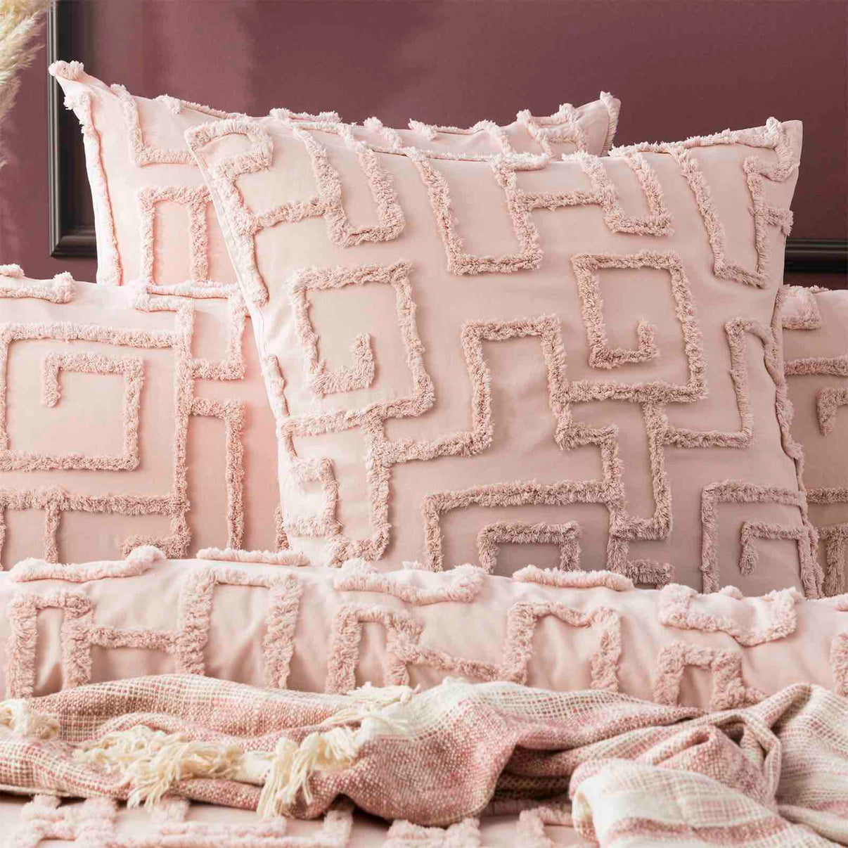 Riley Vintage Washed Cotton Chenille Tufted Quilt Cover Set Blush by R