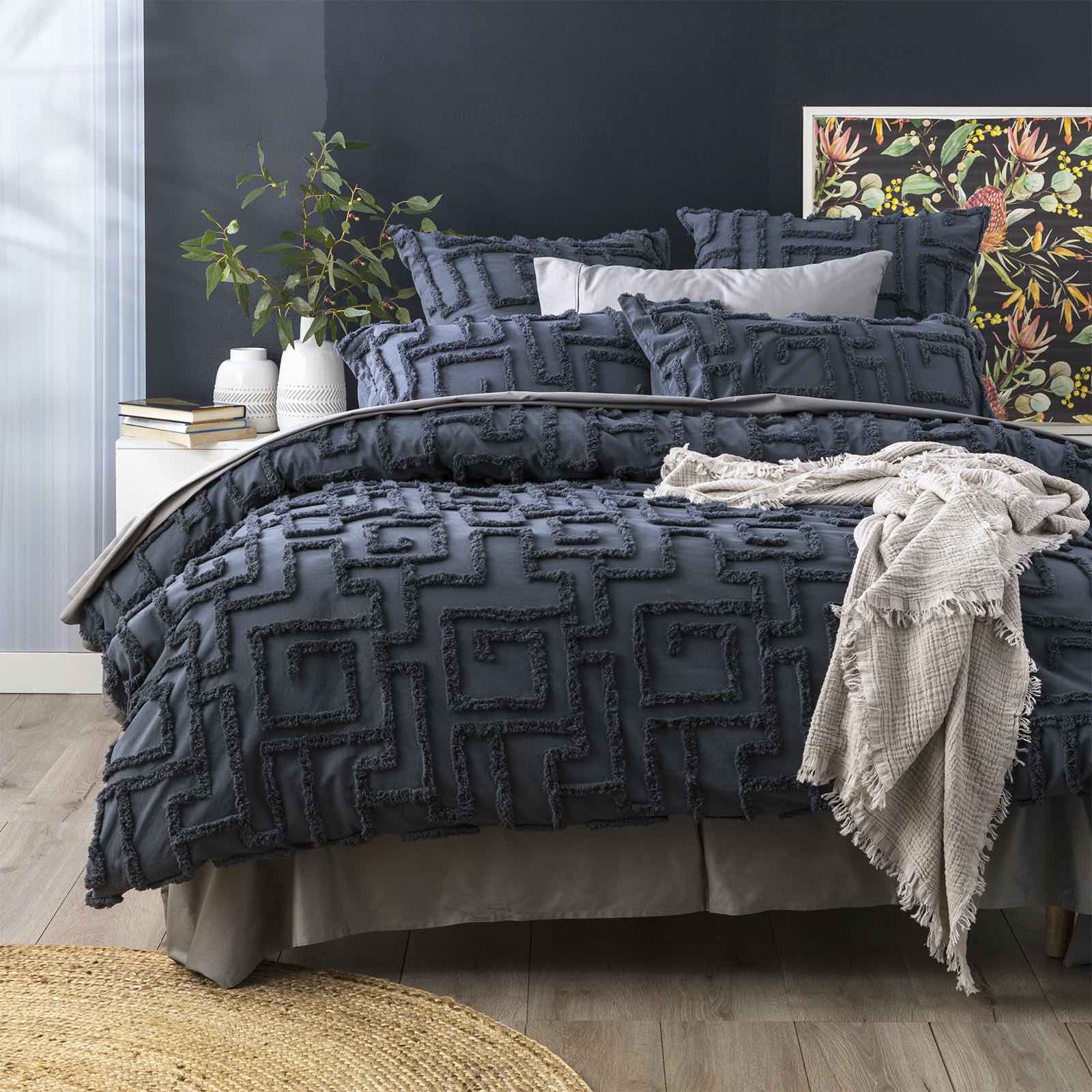 Riley Vintage Washed Cotton Chenille Tufted Quilt Cover Set Slate by Renee Taylor
