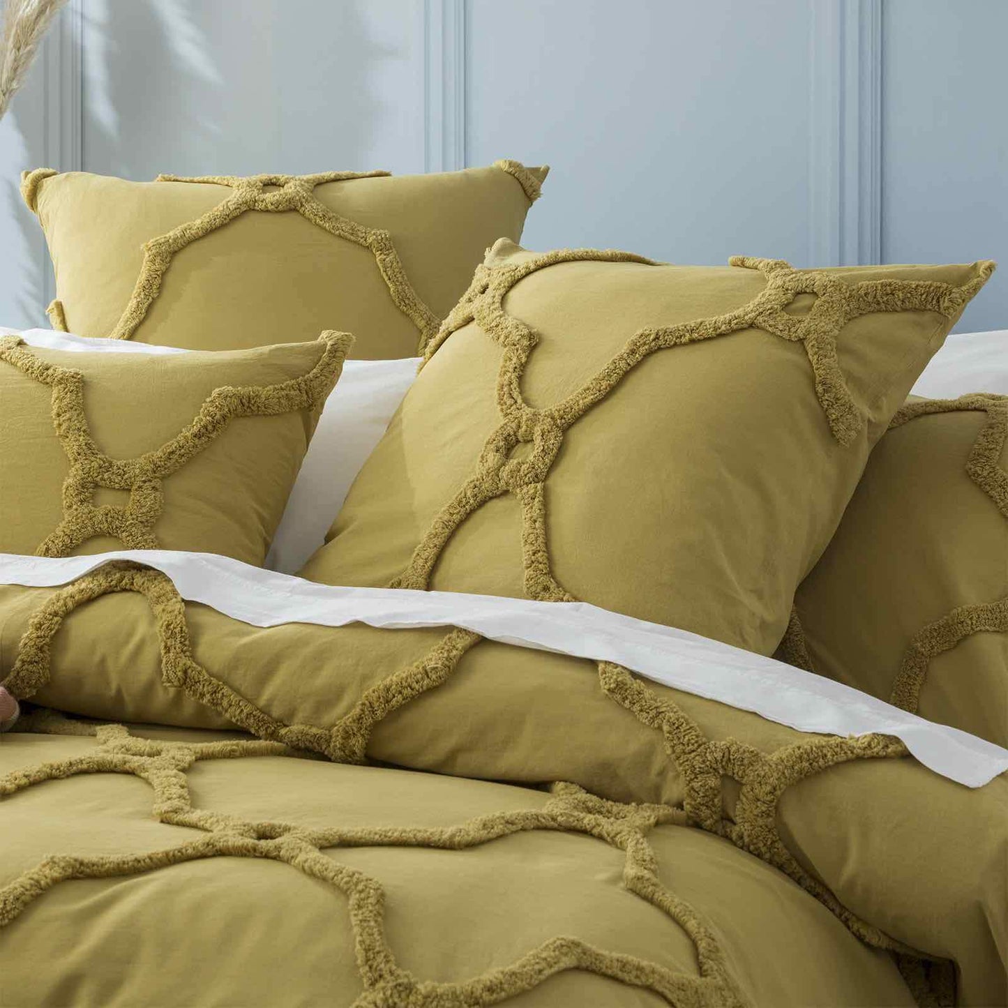 Renee Taylor Moroccan 100% Cotton Chenille Vintage washed Tufted Quilt cover set Willow