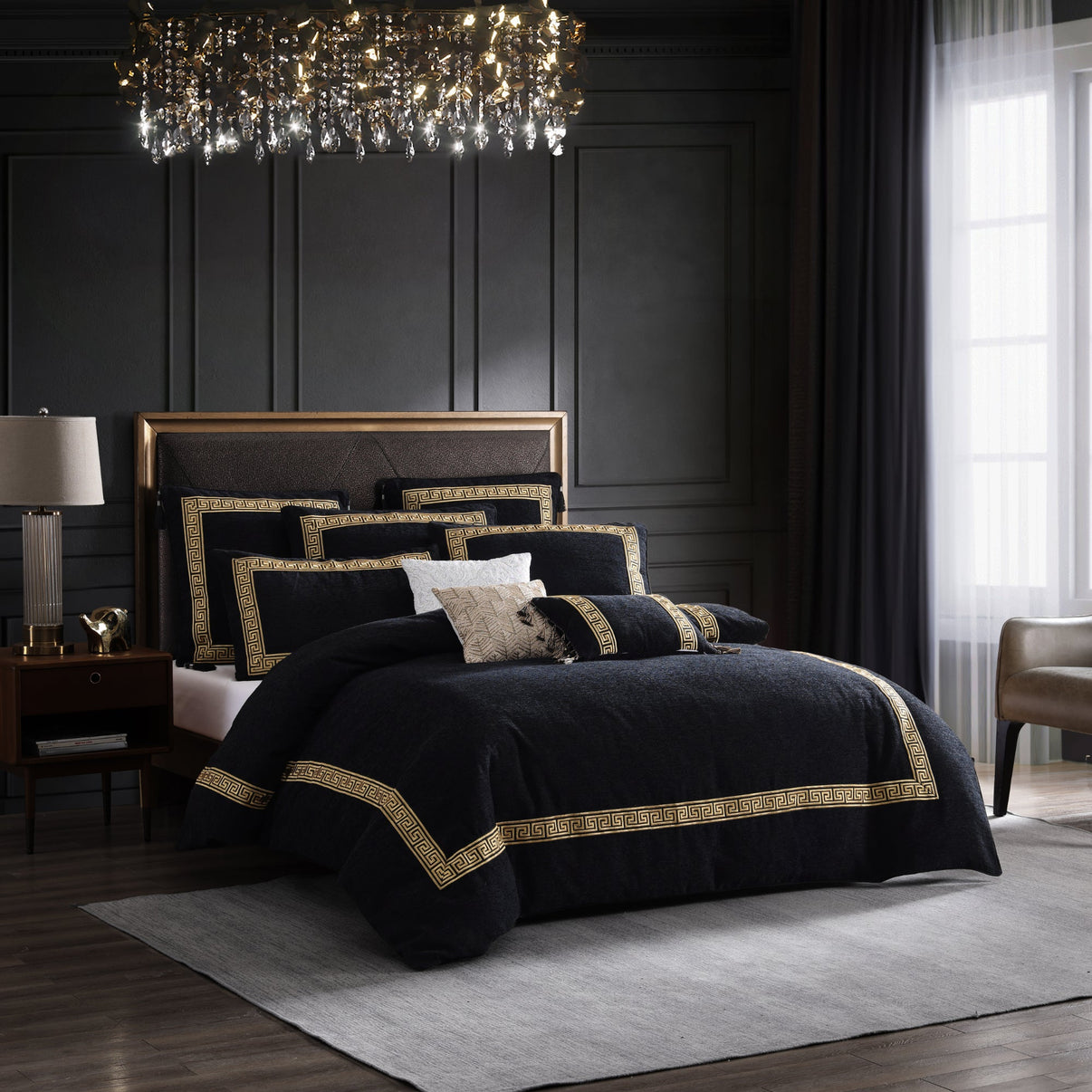 Olympia Black Quilt Cover Set by Davinci | Quilt Cover World