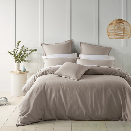 Wellington Oatmeal Linen Blend Quilt Cover Set by Bianca